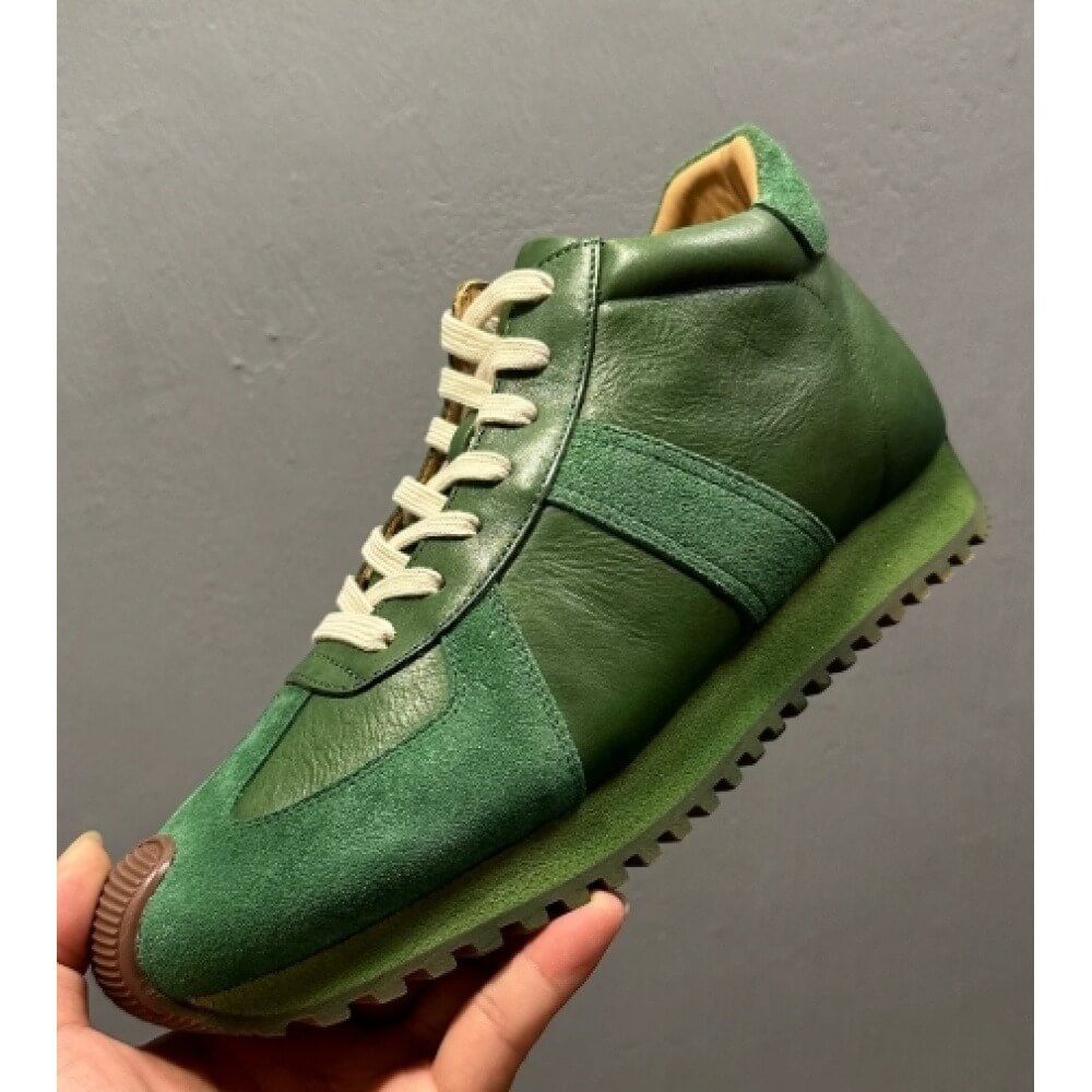 Men'S Shoes Green And White - Sneakers alte retrò in pelle verde