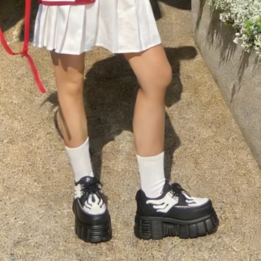 Men'S Shoes Black And White - Scarpe con plateau e lacci con