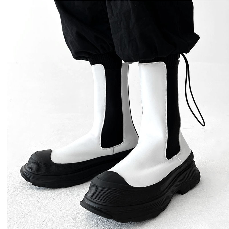 Men'S Shoes Black And White - Stivali Chelsea alti da uomo, stile